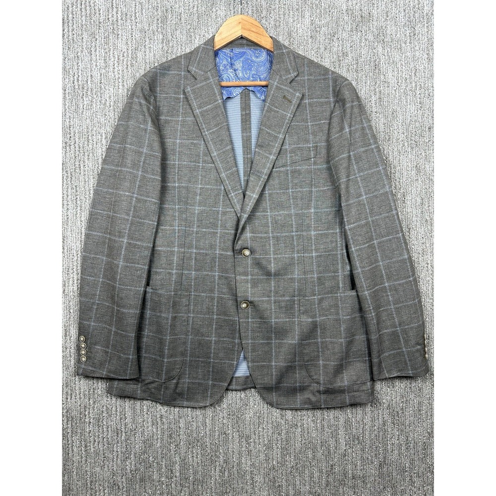 Ibiza Azure Rodino Mens 44L Blazer Unstructured Subtle Plaid Jacket Sport Coat